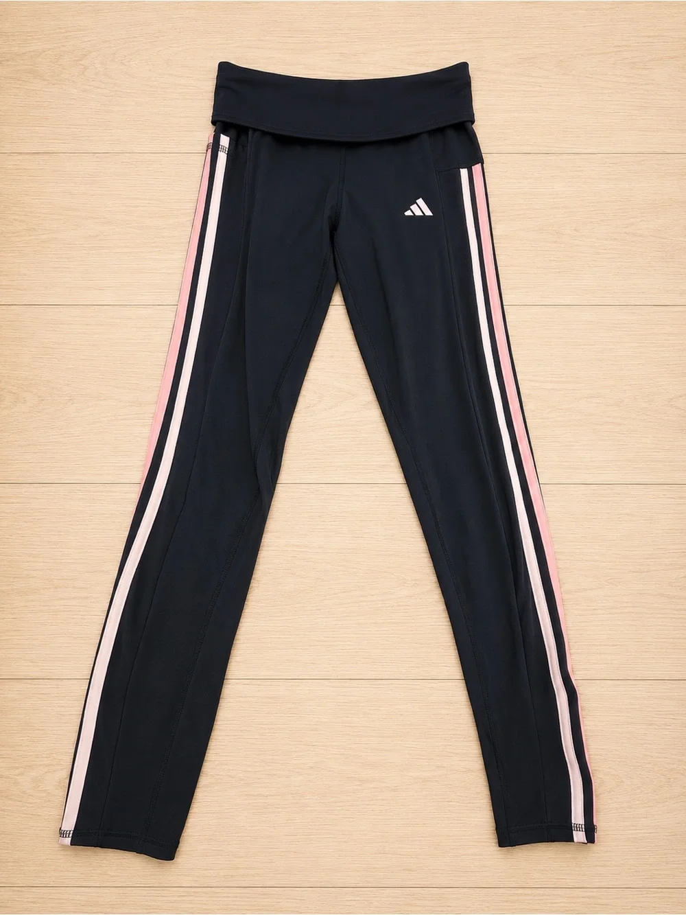 Adidas Youth XL Black & Pink Stripe Athletic Leggings